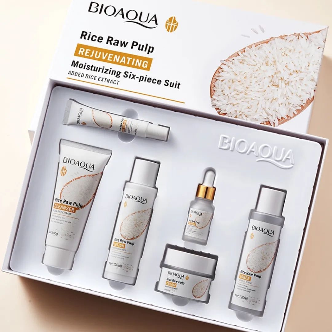 COMBO DE ARROZ X6 (LIMPIA - NUTRE - ACLARA - HIDRATA - RESTAURA - REAFIRMA) CON CREMA HIDRATANTE + ENVIO GRATIS