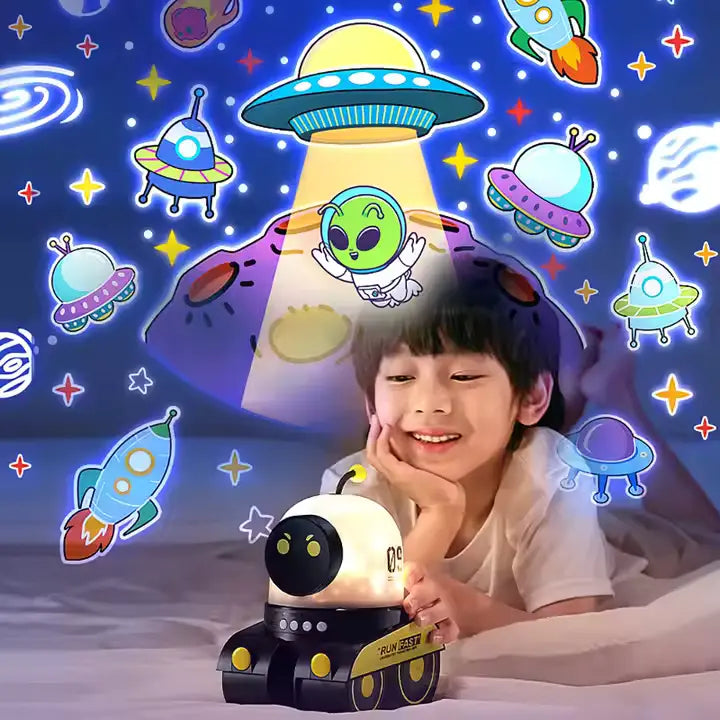 Robot Educativo 3 en 1 – Luz de Noche, Proyección Espacial y Sonido Inalámbrico