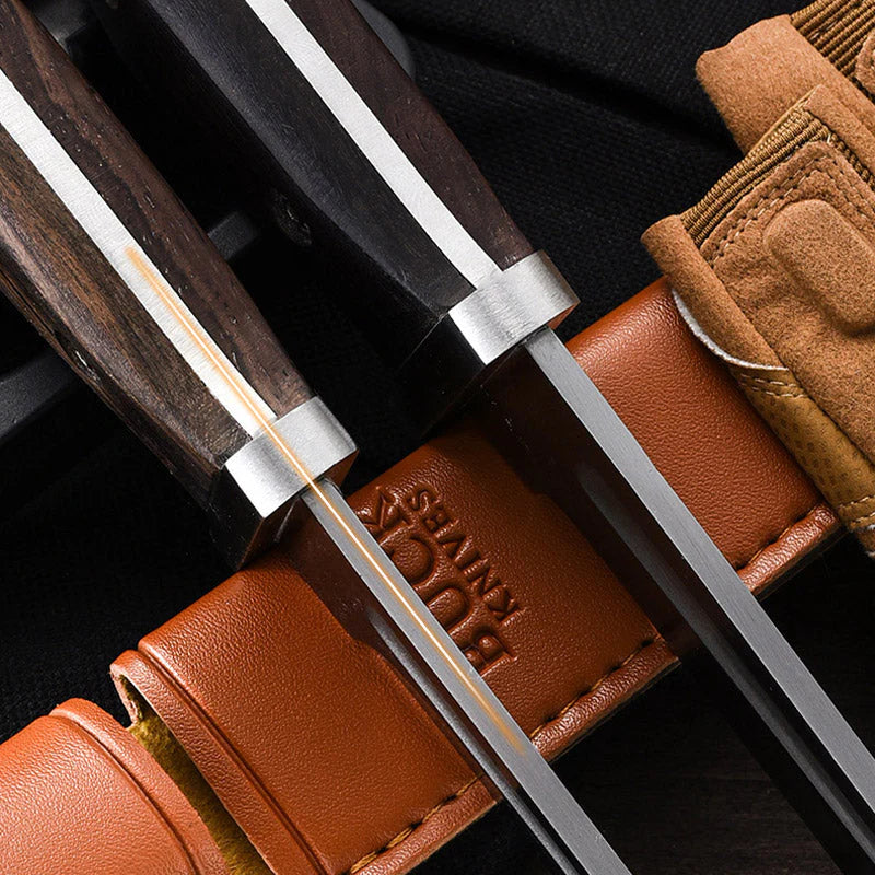 KNIFE STEEL® Cuchillo multiusos ultrafilado en acero inoxidable con funda de lujo en cuero