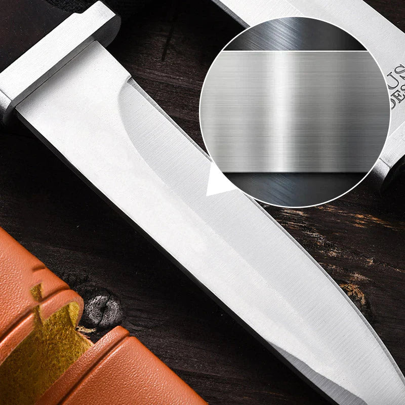 KNIFE STEEL® Cuchillo multiusos ultrafilado en acero inoxidable con funda de lujo en cuero