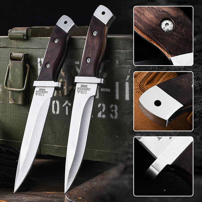 KNIFE STEEL® Cuchillo multiusos ultrafilado en acero inoxidable con funda de lujo en cuero