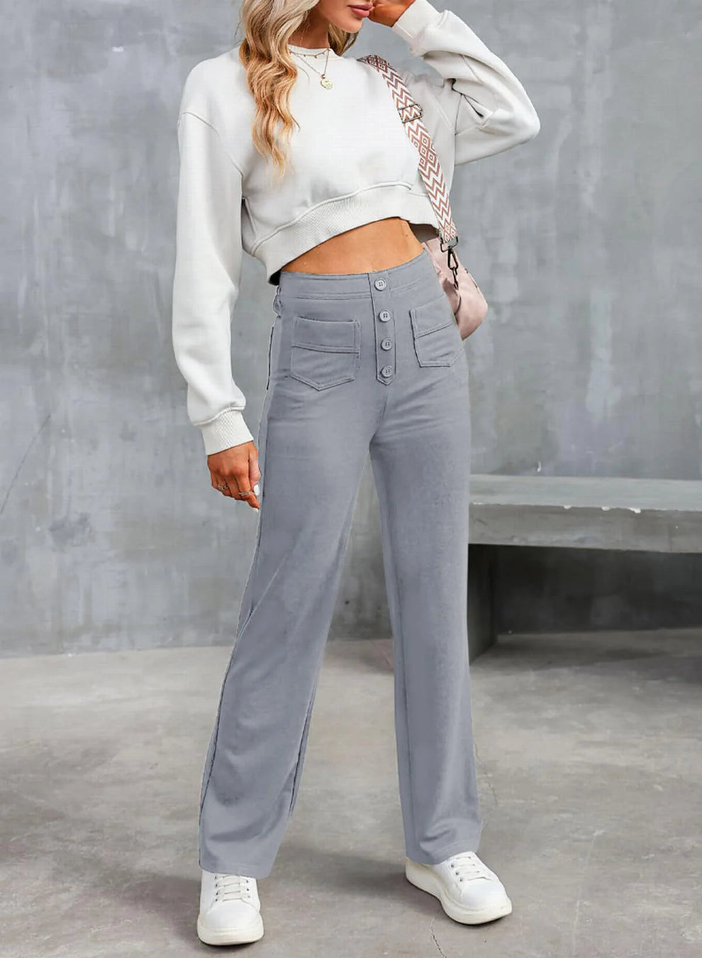 StrechWear® Pantalones elásticos informales de tiro alto para mujer