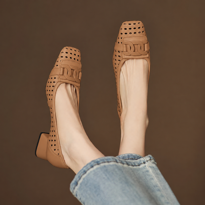 Zapato de Piel Punta Cuadrada Estilo Francés