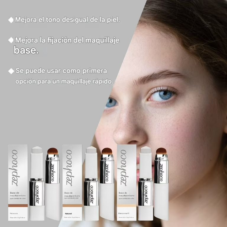 Base de maquillaje en barra ZEPHOCO que cambia de color, ligera, hidratante, suave, no pastosa,